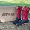 Olathe Black & Red Smooth Ostrich Boots -Western Edge olatheblkred1